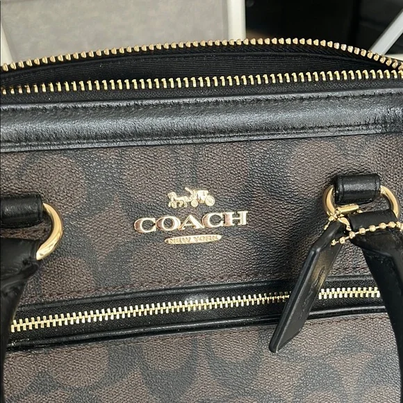 Coach Brown and Black Satchel with Gold Hardware - Picture 5 of 6